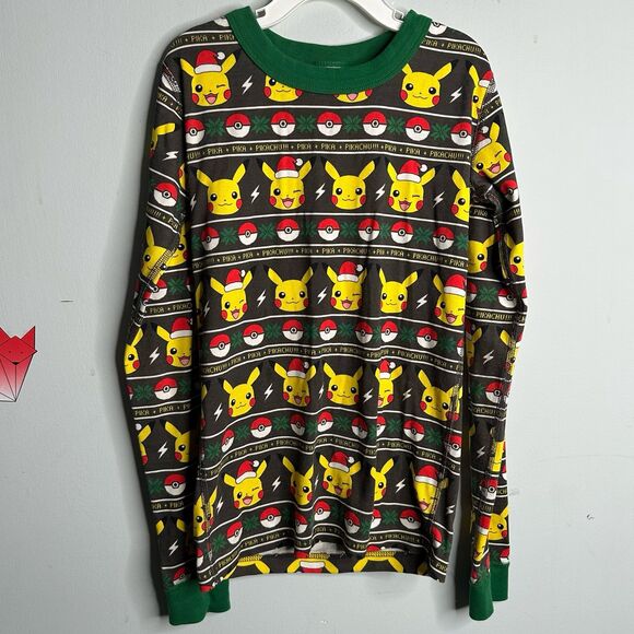 Hanna Andersson Pokemon Collection Pajama Top Holiday Christmas Pikachu Size 12 - Picture 1 of 9